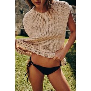 NWT ZARA Beige Chain Detail Open Back Chunky Knit Top Sz L